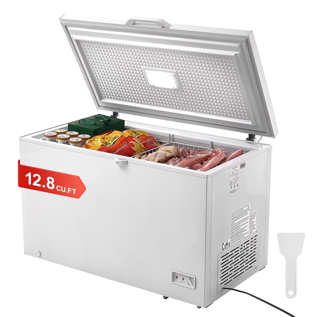 KFFKFF 12.8 Cu.ft / 345L Small Top-Open Chest Freezer 7-Speed?Temperature Control Removable Storage Basket, Freestanding 4 Detachable Baskets, 6 Casters