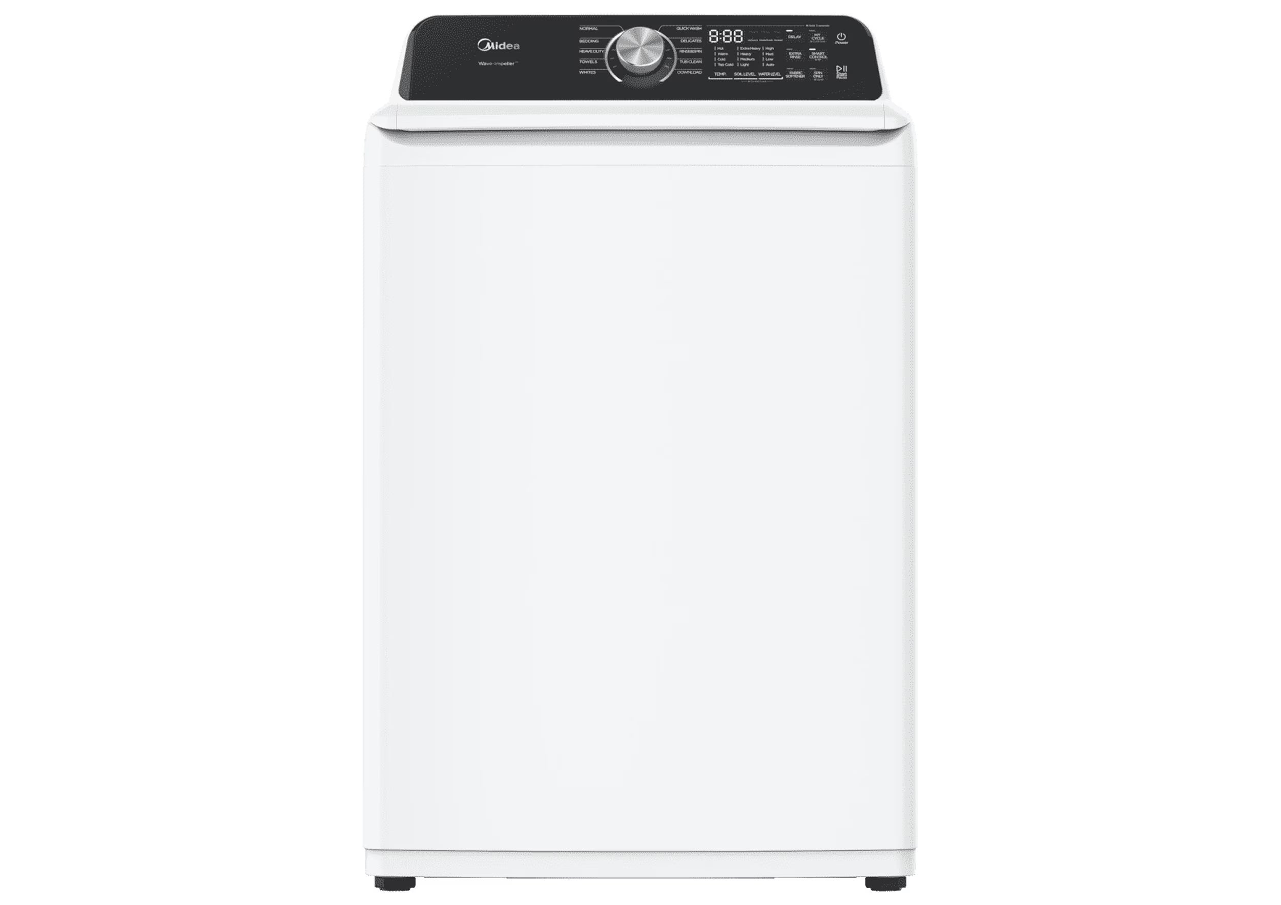 MIDEA 4.5 Cu Ft Smart Top Load Wave-Impeller Washing Machine with Stainless Steel Tub, White