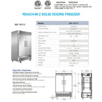 54 in. with 42 Cu.ft. Auto Defrost Freezer, Commercial 2 Door Reach in Upright Freezer in Stainless Steel, NSF