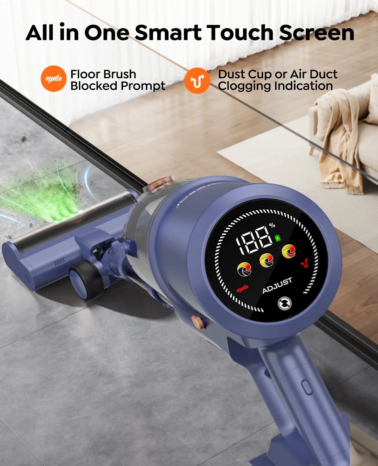 Laresar V11 Cordless Stick Vacuum Cleaner 650W 75Kpa Strong Suction, 90Mins Runtime Long-Lasting Battery for Carpet Pet Hair Large Home