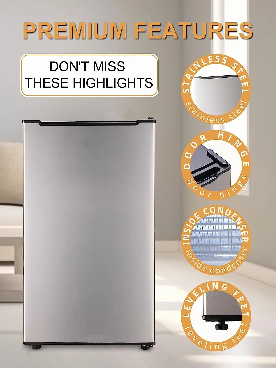 Upright Freezer , 3.0 Cu.ft Compact Upright Freezer with Adjustable Thermostat, Mini Freezer with Reversible Stainless Steel Single Door, Silver