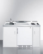 60" Wide All-In-One Kitchenette, White, Glass Cooktop