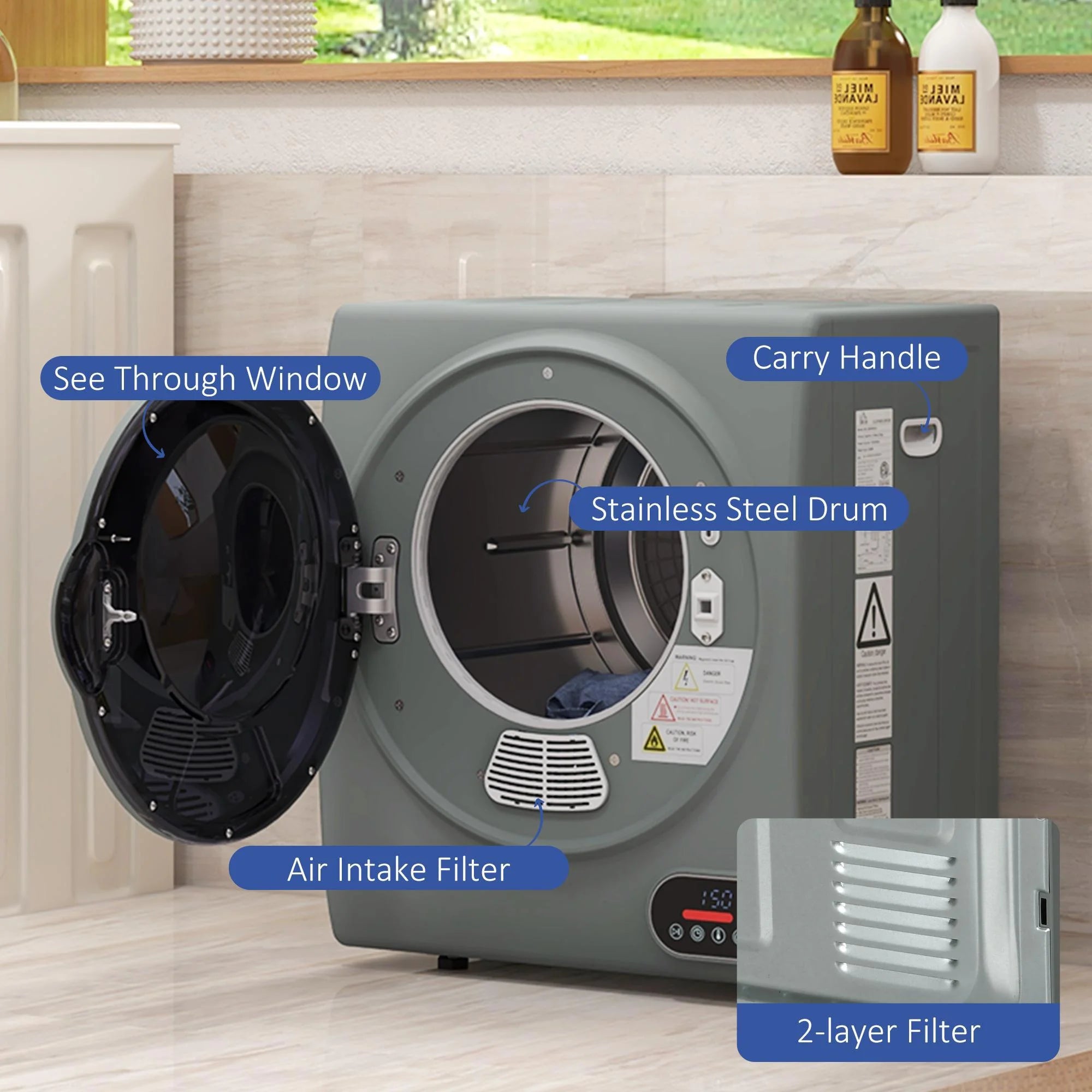 Resenkos 1.5 cu.ft Portable Compact Clothes Laundry Dryer with Intelligent Drying for Apartments Dorms RVs, Charcoal Gray