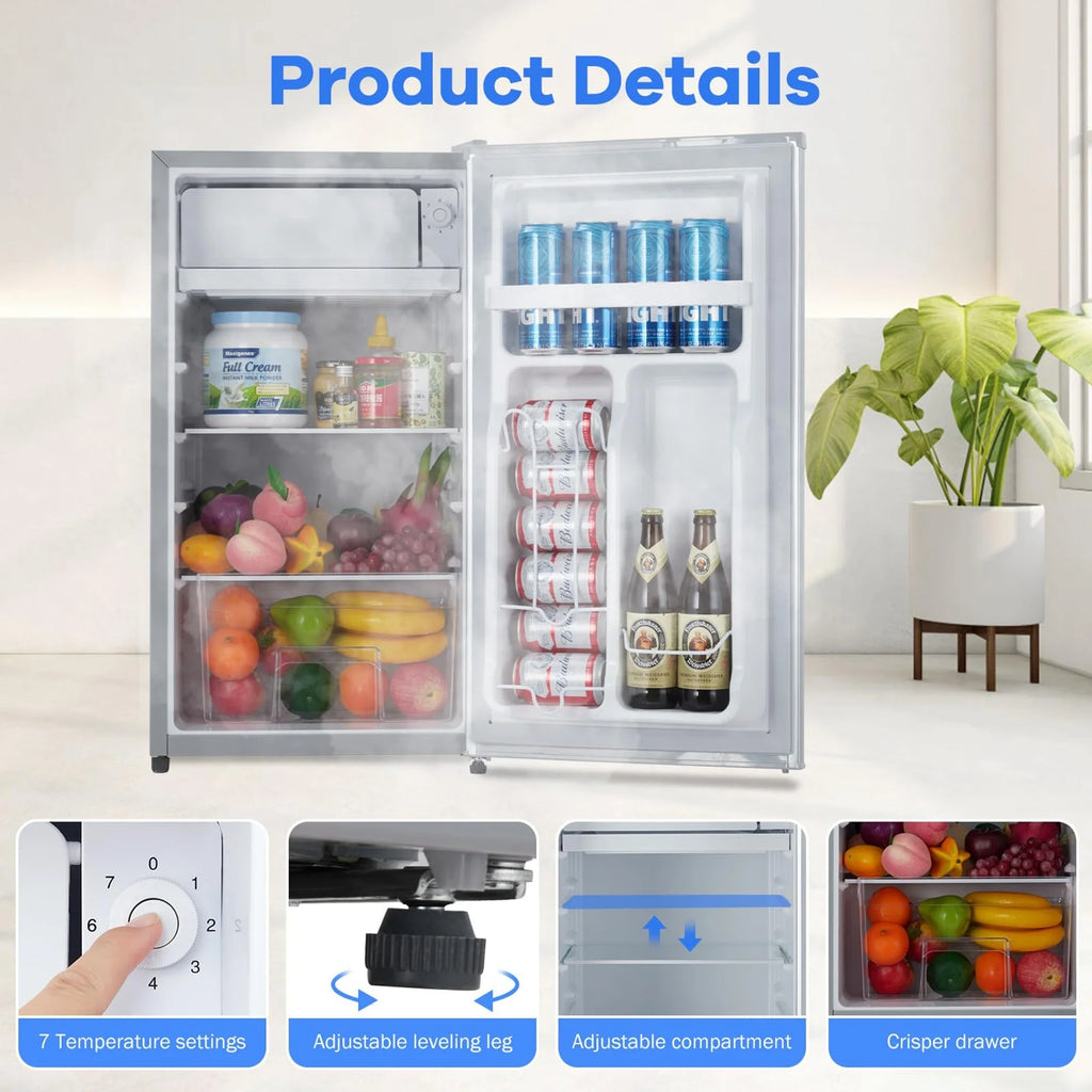 Adoolla 4.3 Cu.Ft. Single Door Mini Refrigerator with Top Freezer and 7 Adjustable Temperature Settings