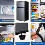 GGTB 2.5 Cu.Ft Compact Double Door Mini Fridge - Top Freezer & Bottom Refrigerator, 7-Level Precision Cooling | Ideal for Dorm, Bedroom, Office & Small Spaces