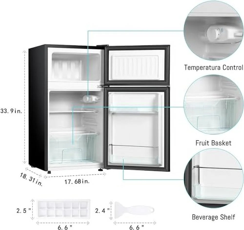 Mini Fridge With Freezer,3.2 Cu.Ft Compact Refrigerator,Mini Refrigerator With 2 Doors For Bedroom,Office,Kitchen,Apartment,Dorm(sliver)