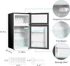 Mini Fridge With Freezer,3.2 Cu.Ft Compact Refrigerator,Mini Refrigerator With 2 Doors For Bedroom,Office,Kitchen,Apartment,Dorm(sliver)