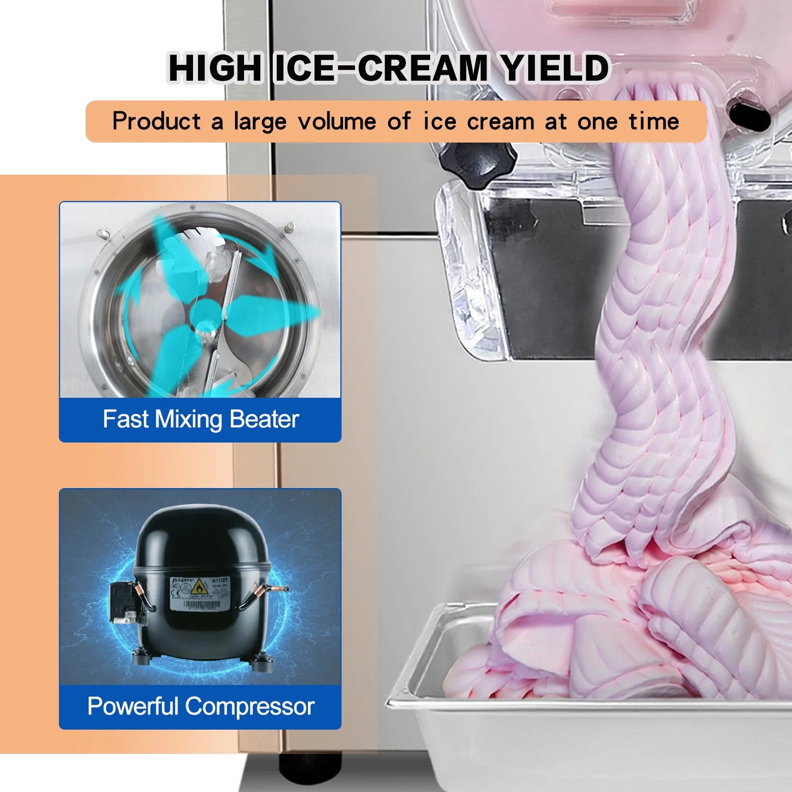 Kolice Commercial Countertop Gelato Italian Water Ice Hard Ice Cream Machine - Cylinder:4.5L