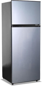 GGTB 3.5 Cu.Ft Fridge with Freezer, Double Door Refrigerator with 6 Level Thermostat, LED Light, Adjustable Glass Shelves for Bedroom, Office, Dorm, Apartment, Silver