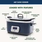 GreenPan 6-Quart, 14-in-1 Slow Cooker, Family Size, Ceramic Nonstick, Dishwasher Safe Parts, Black
