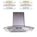 30 in. Ducted Wall Mount Range Hood Kitchen Hood Stainless Steel with Touch Control LED Light