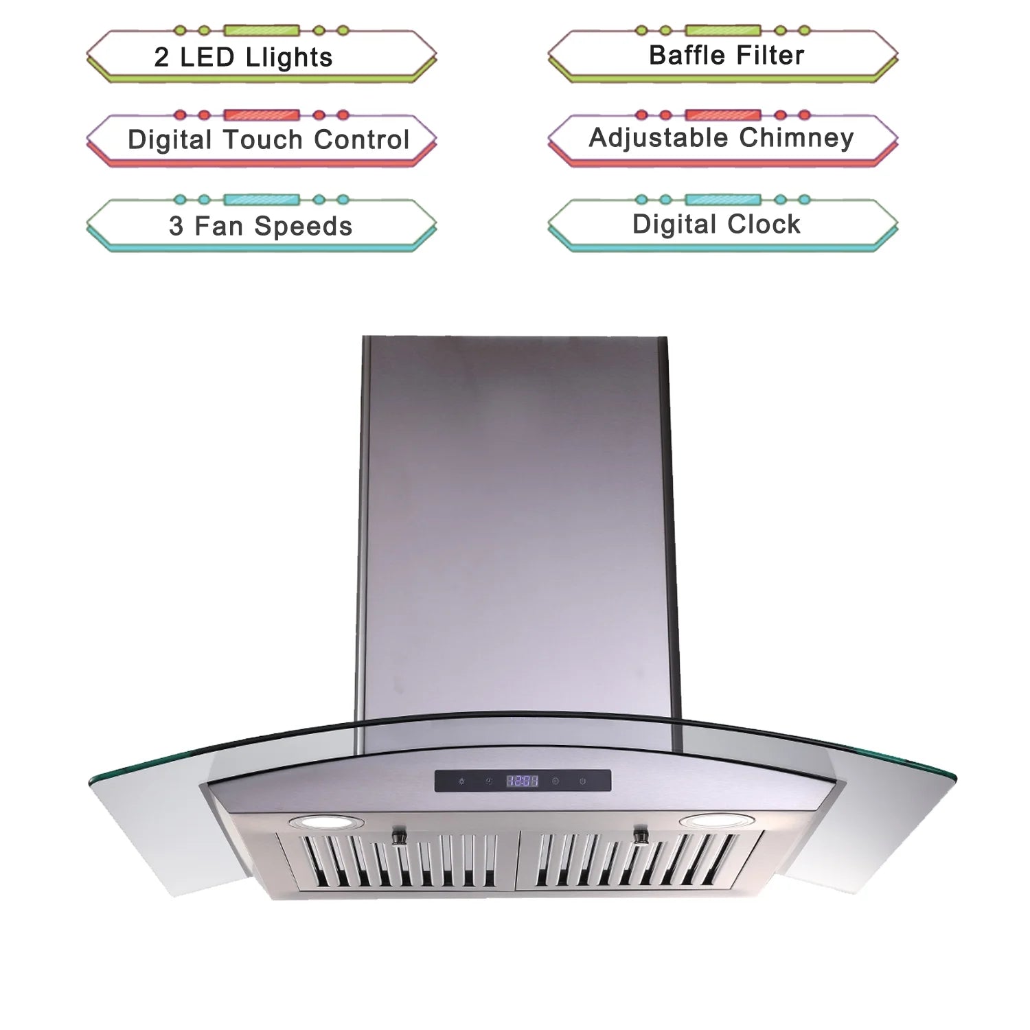 30 in. Ducted Wall Mount Range Hood Kitchen Hood Stainless Steel with Touch Control LED Light