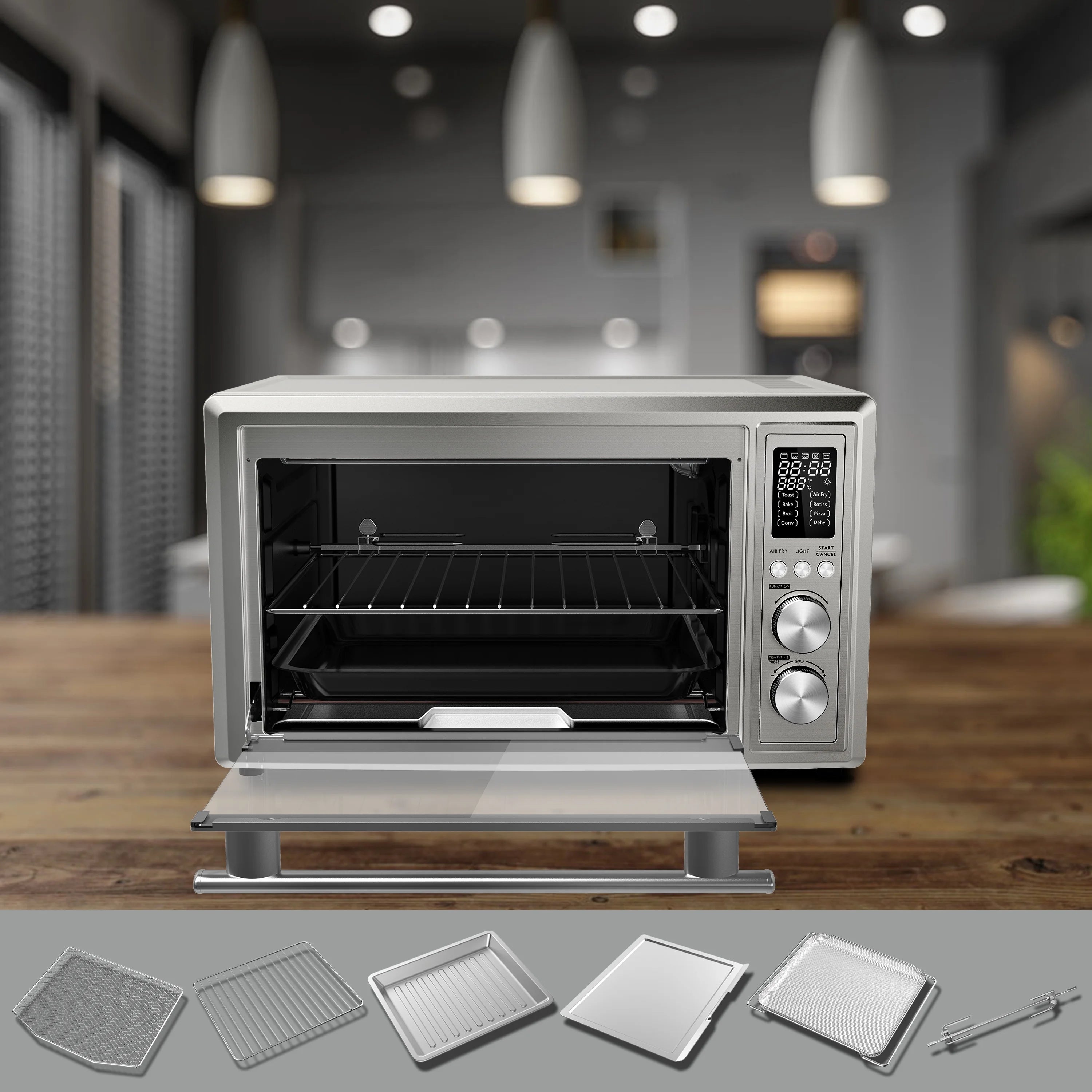 Galanz GT12SSDAN18 1.1 Cu.Ft. Digital Toaster Oven with Air Fry, Stainless Steel