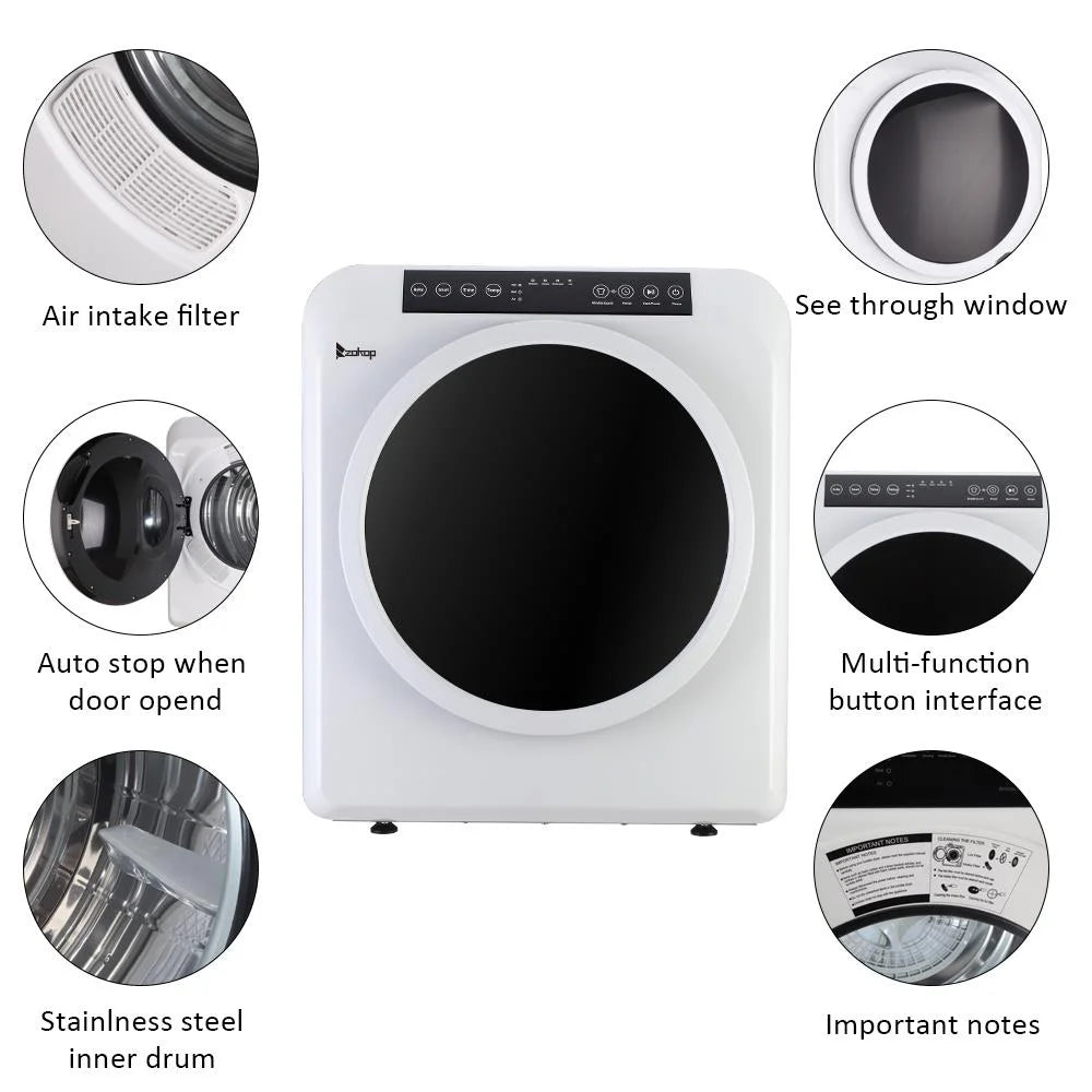 Zimtown 13lbs White Stainless Electric Dryer, LCD display, Ultraviolet sterilization
