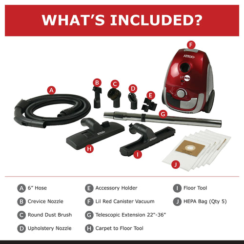 Atrix Red Lil Portable Canister Vacuum w/ 2 Quart HEPA Filter & Variable Speed Motor, Premium Bundle Premium Bundle Lil Red Vacuum