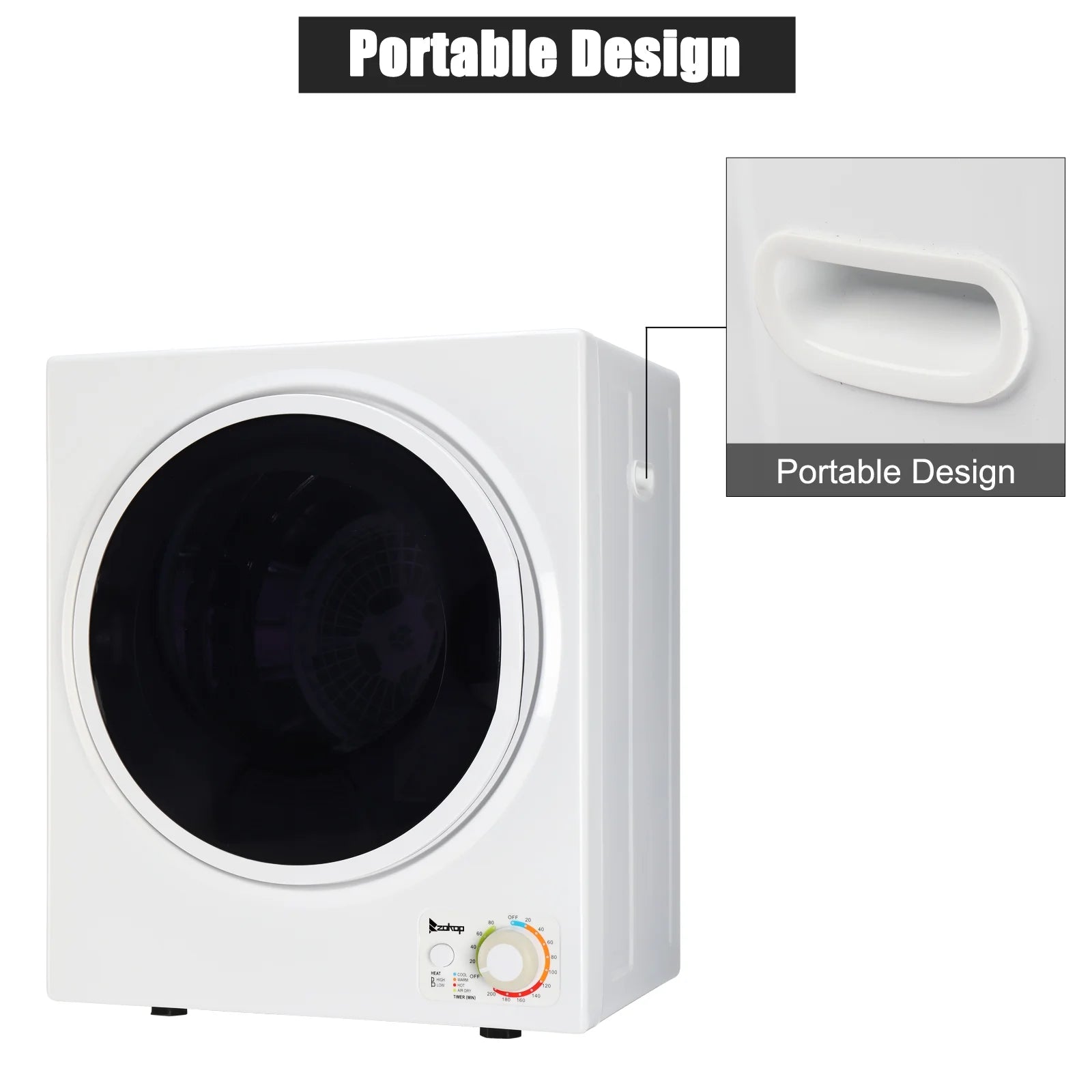 GYM25-78 Compact Portable Household clothes Dryer 1.6cuft with Stainless Steel Drum Black and White 120V MECHANICAL Control ETL Certification