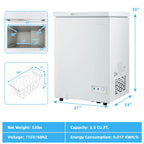 Costway 3.5 Cubic Feet Removable Storage Basket Chest Freezer