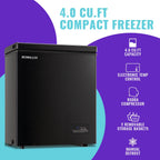 DEMULLER 4.0 Cu.ft Deep Freezer Top Open Door Compact Freezer with 2 Removable Storage Baskets Black