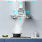 CIARRA Wall Mount Range Hood 30 inch with Tempered Glass 450 CFM Kitchen Vent Hood Ductless Ducted Convertible CAS50275