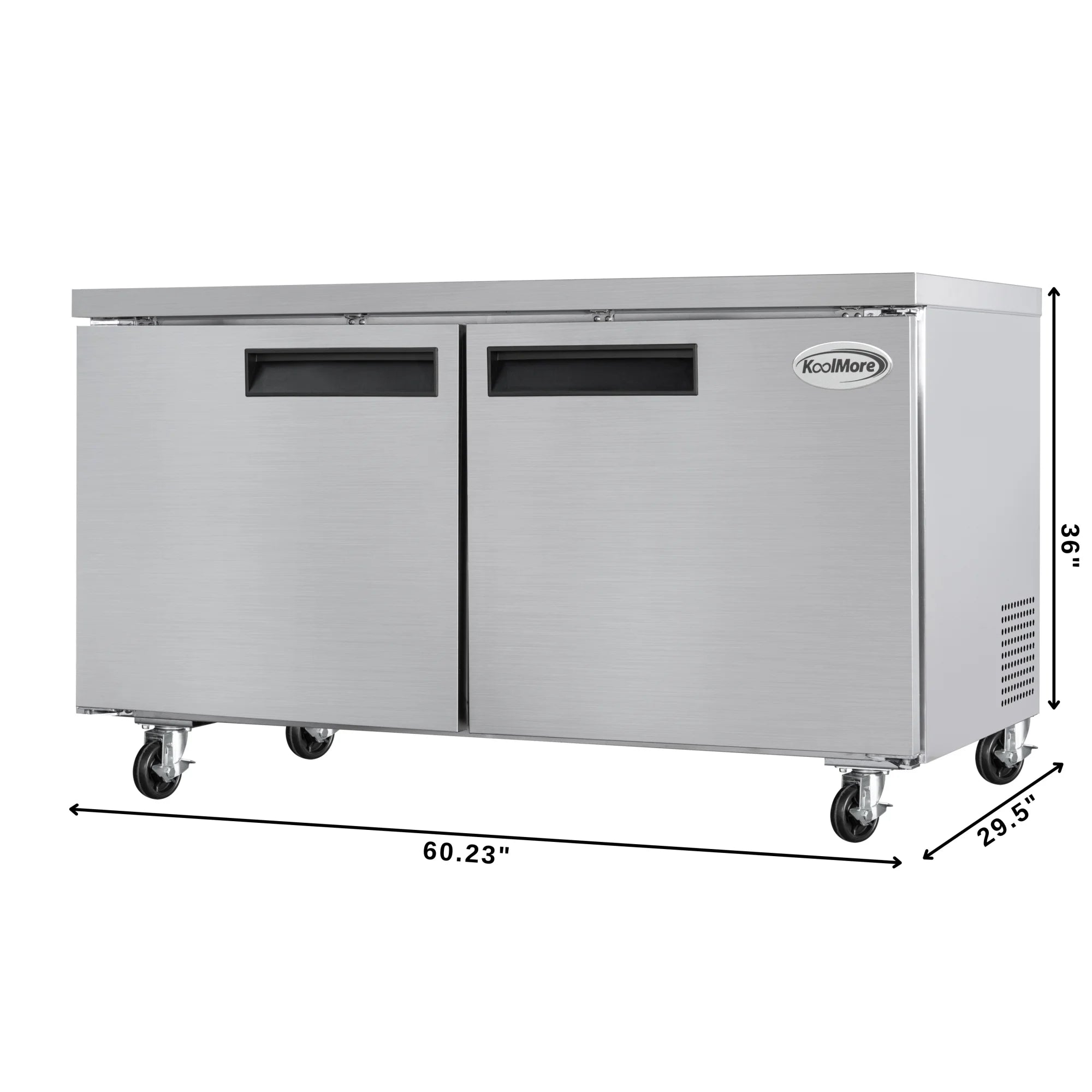 60 in. Two-Door Commercial Undercounter Freezer in Stainless Steel with Casters, ETL Listed (KM-UCF-15SS)