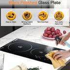 4 Burner Electric Cooktop, 24 Inch Electric Stove Top, Built-in Electric Cooktop with Sensor Touch Control, Timer & Child Lock Included, 9 Power Levels, 6000W, 220-240V Hard Wired (No Plug)