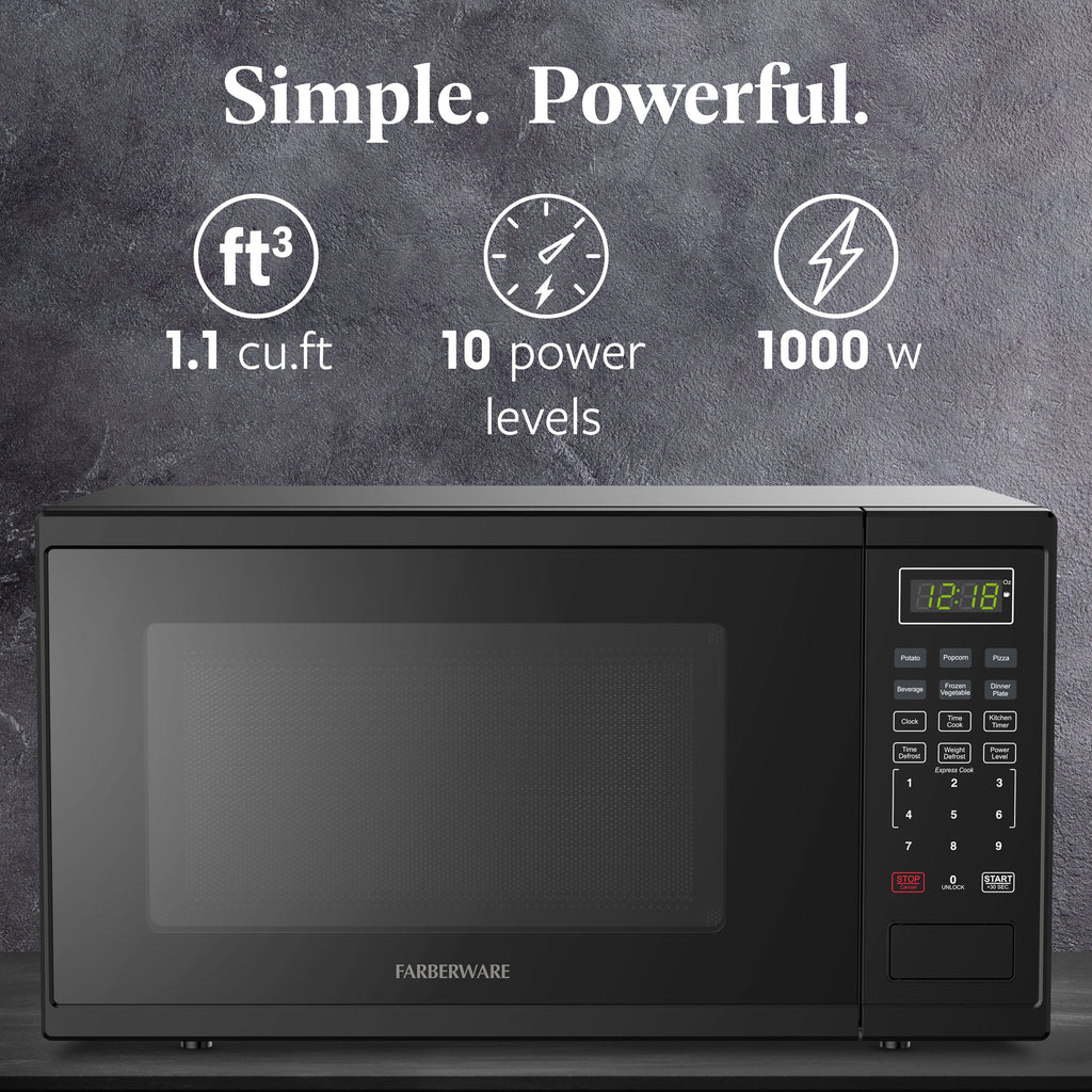 Farberware FMGZ09BKA 0.9 Cu. Ft. Microwave Oven, 900W, Digital Control, LED Display, 6 Cooking Presets, Black