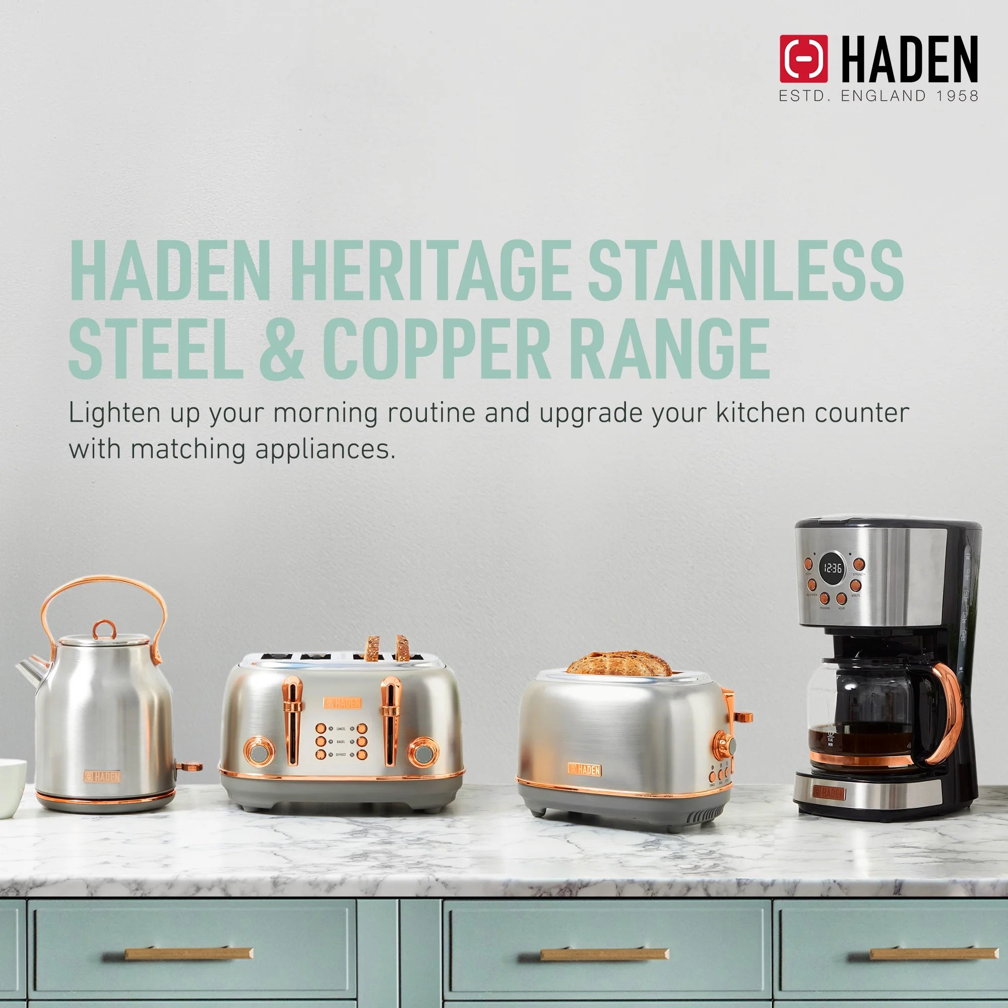Haden Coffee Maker & Heritage 1.7 Liter Electric Kettle, Black & Chrome