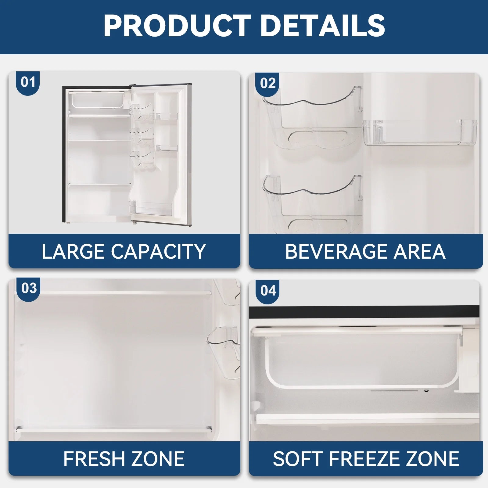Frestec 3.2 Cu ft One Door Mini Fridge, Estar, Stainless Steel Look, New