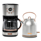 Haden Coffee Maker & Heritage 1.7 Liter Electric Kettle, Black & Chrome