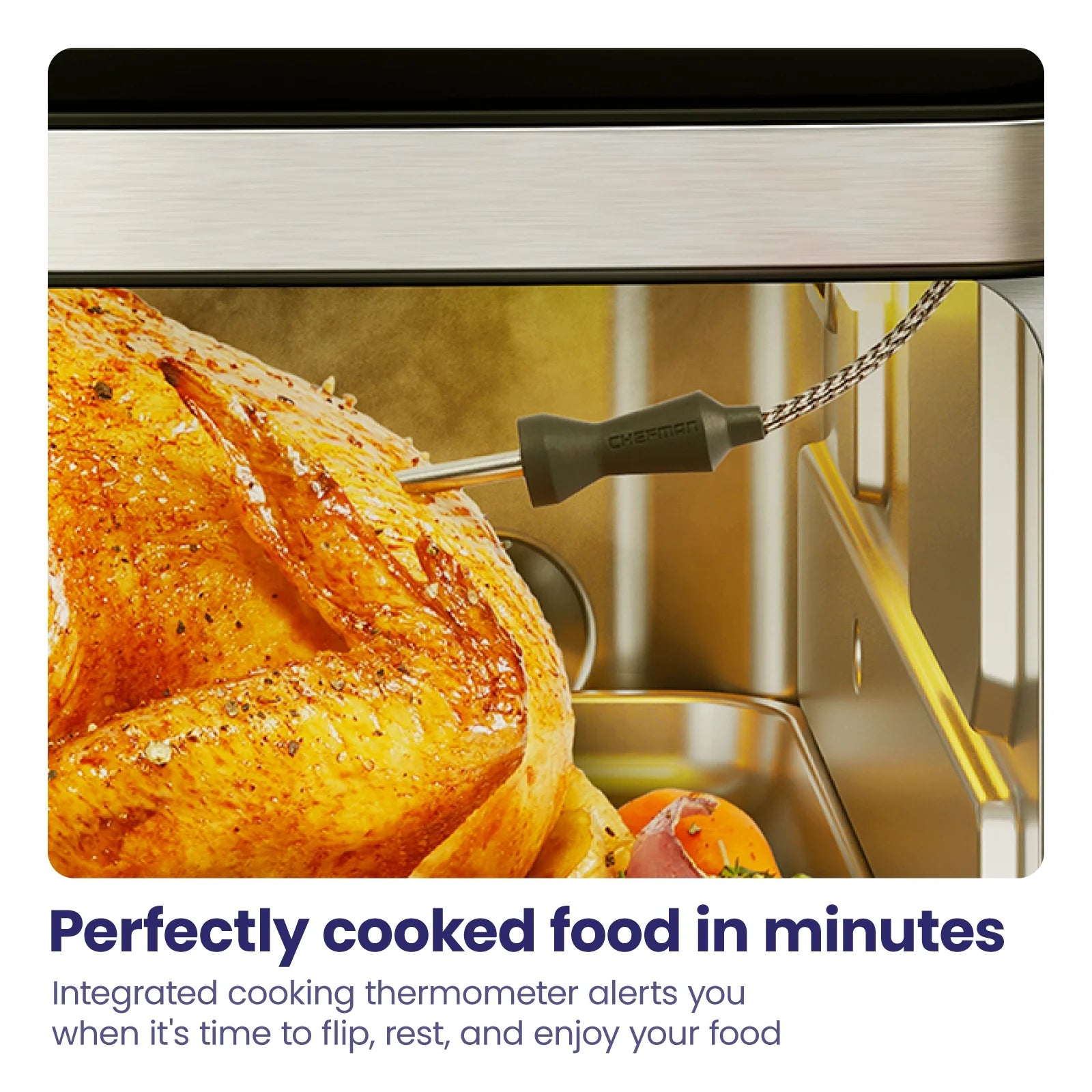 Chefman 12-in-1 Air Fryer Oven Combo w/ Probe Thermometer, 20 Qt Capacity - Black Stainless Steel, New