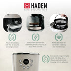 Haden 12 Cup Coffee Maker with 2 Slice Stainless Steel Bread Toaster, White