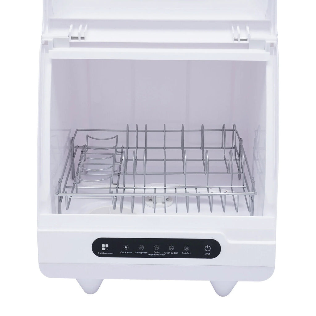FETCOI Countertop Dishwasher, Compact Countertop 360Streak-Free Deep Cleaning Dishwasher Tableware Dishwashing 5 Washing Programs Automatic Portable Dish Washing Machine with Dish Rack White