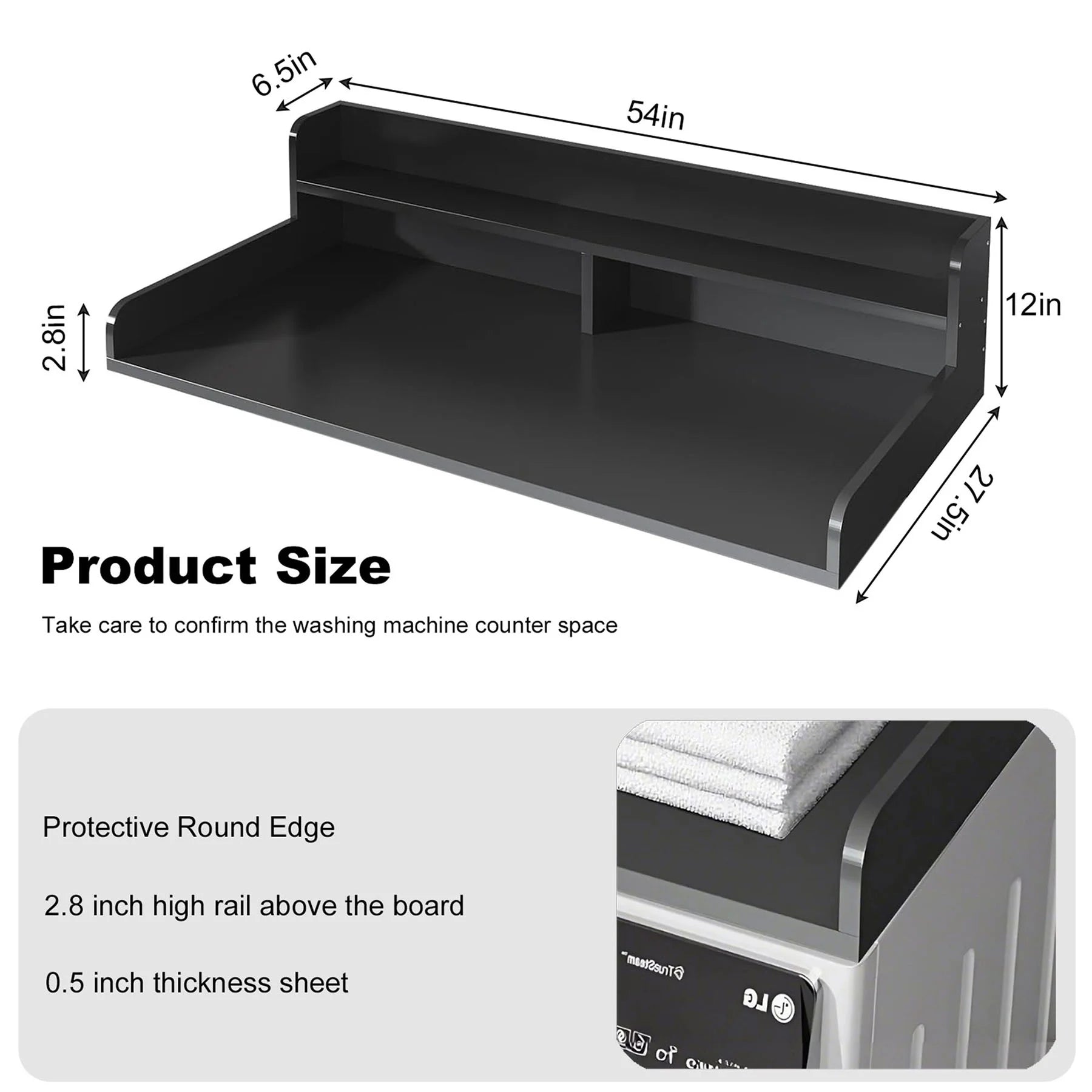 S-HOME Large Space 2-Tier Washer and Dryer Countertop with 2.75 Inch H Guard, 54 Inch W x 27.5 Inch D Topper for Laundry Room