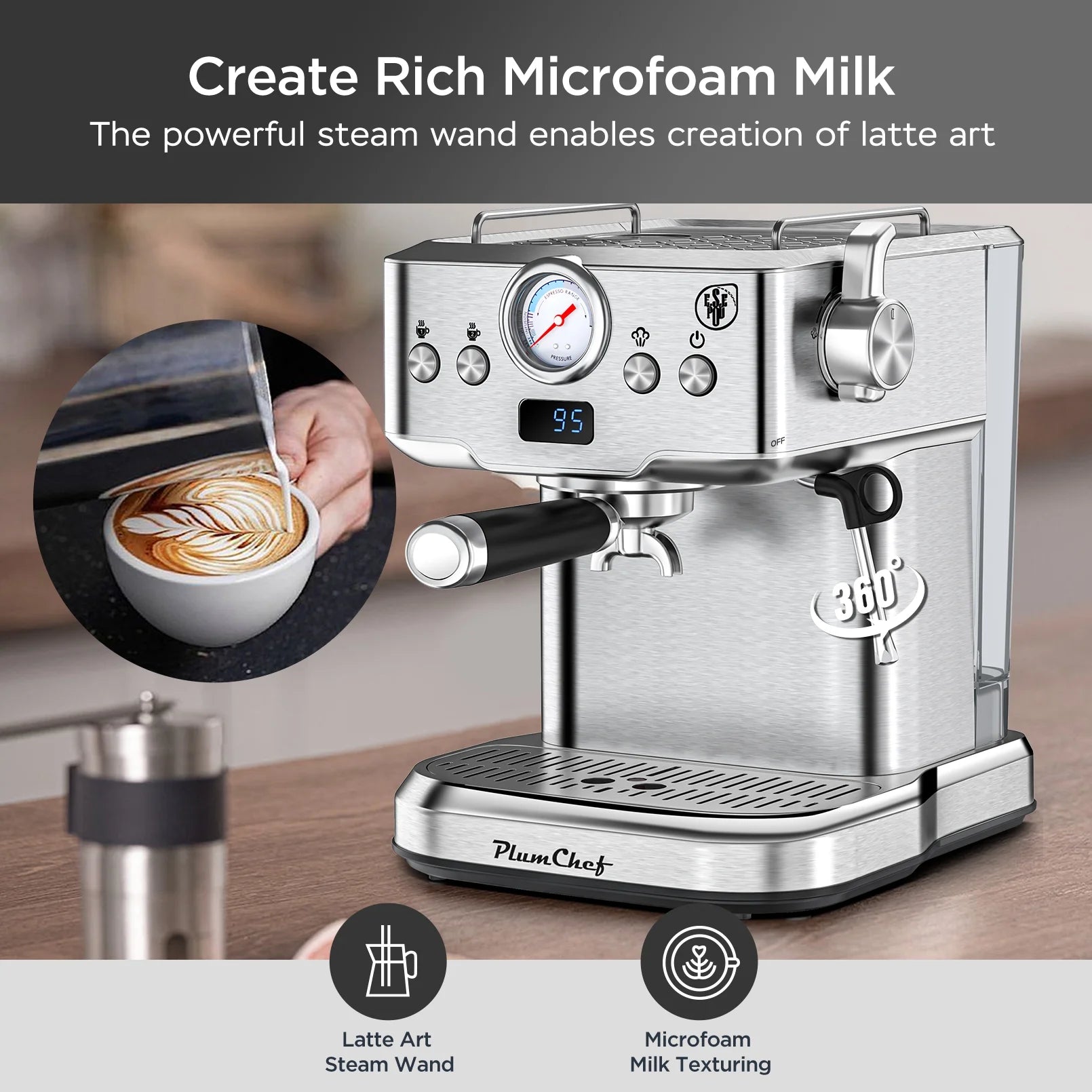 20 Bar Espresso Machine with Milk Frother, Single & Double Shot, ESE Pod Compatible, Removable Water Tank for Cappuccino, Latte, & Machiato for Home Barista