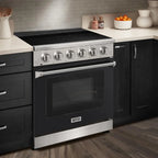 30 inch Professional Electric Range with 5 Heating Elements Cooktop, 4.55 Cu. Ft. Convection Oven Capacity, Smooth Glass Top, in Stainless Steel, KOS-30RE06H (Stainless Steel)