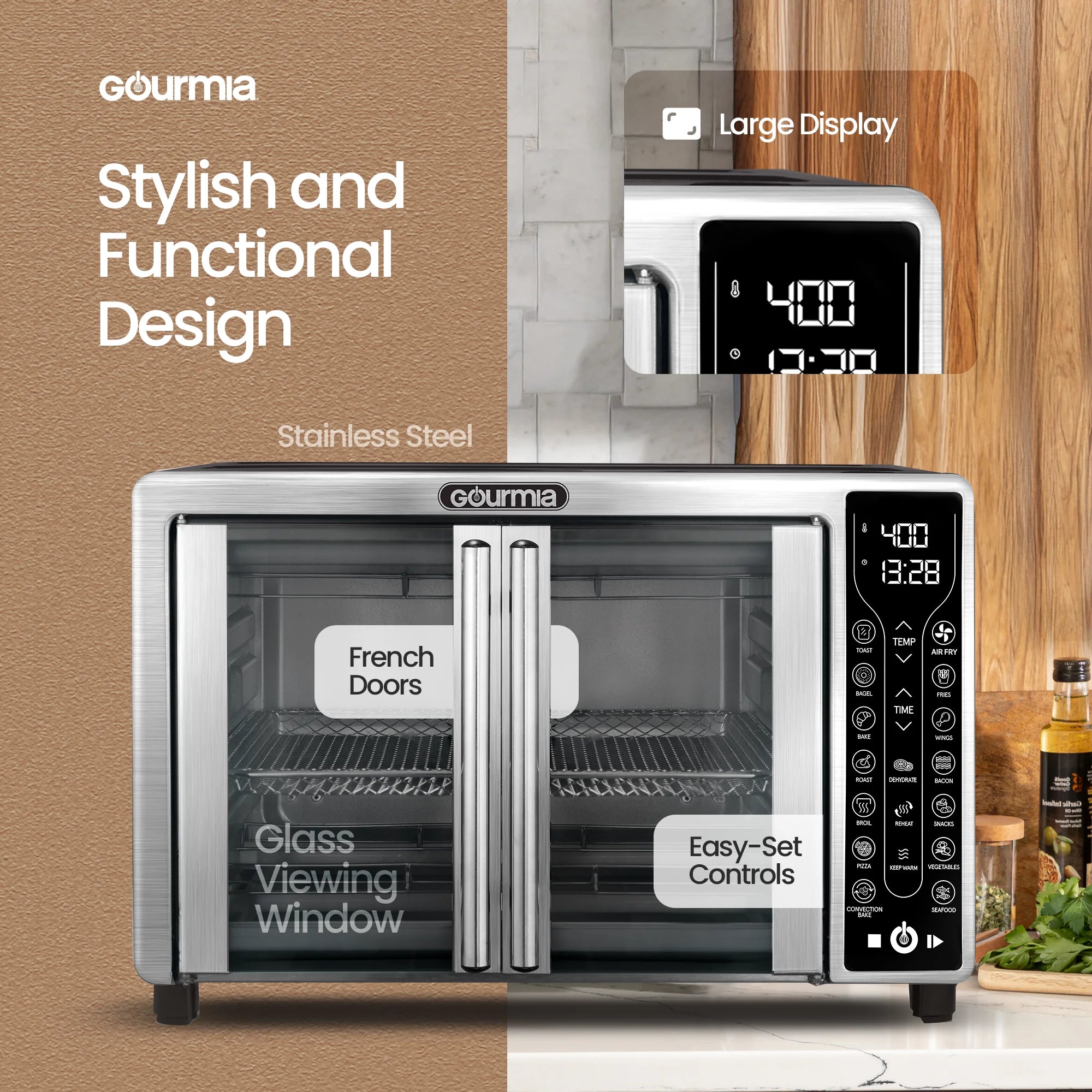 Gourmia Digital French Door Air Fryer Toaster Oven, Black
