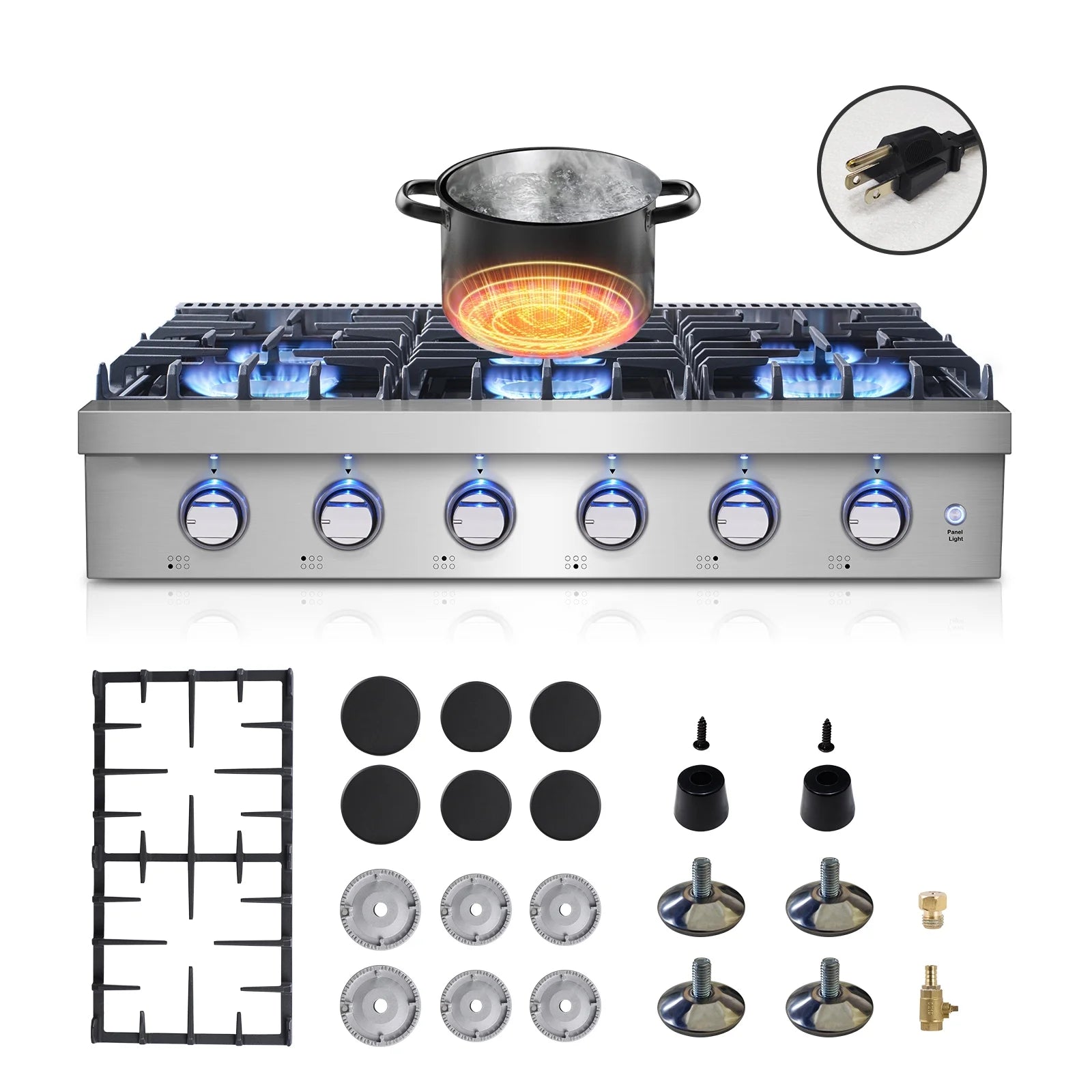 Sunmaki Gas Cooktop 36 inch Built-in Gas Stove with 6 Sealed Burner for Cooking, Gas Grilling, Propane Cooktop NG/LPG Switch