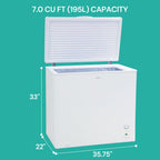 Koolatron Large Chest Freezer, 7.0 cu ft (195L),Manual Defrost Deep Freeze, Storage Basket, Space-Saving Flat Back, Stay-Open Lid, Front-Access Drain, White