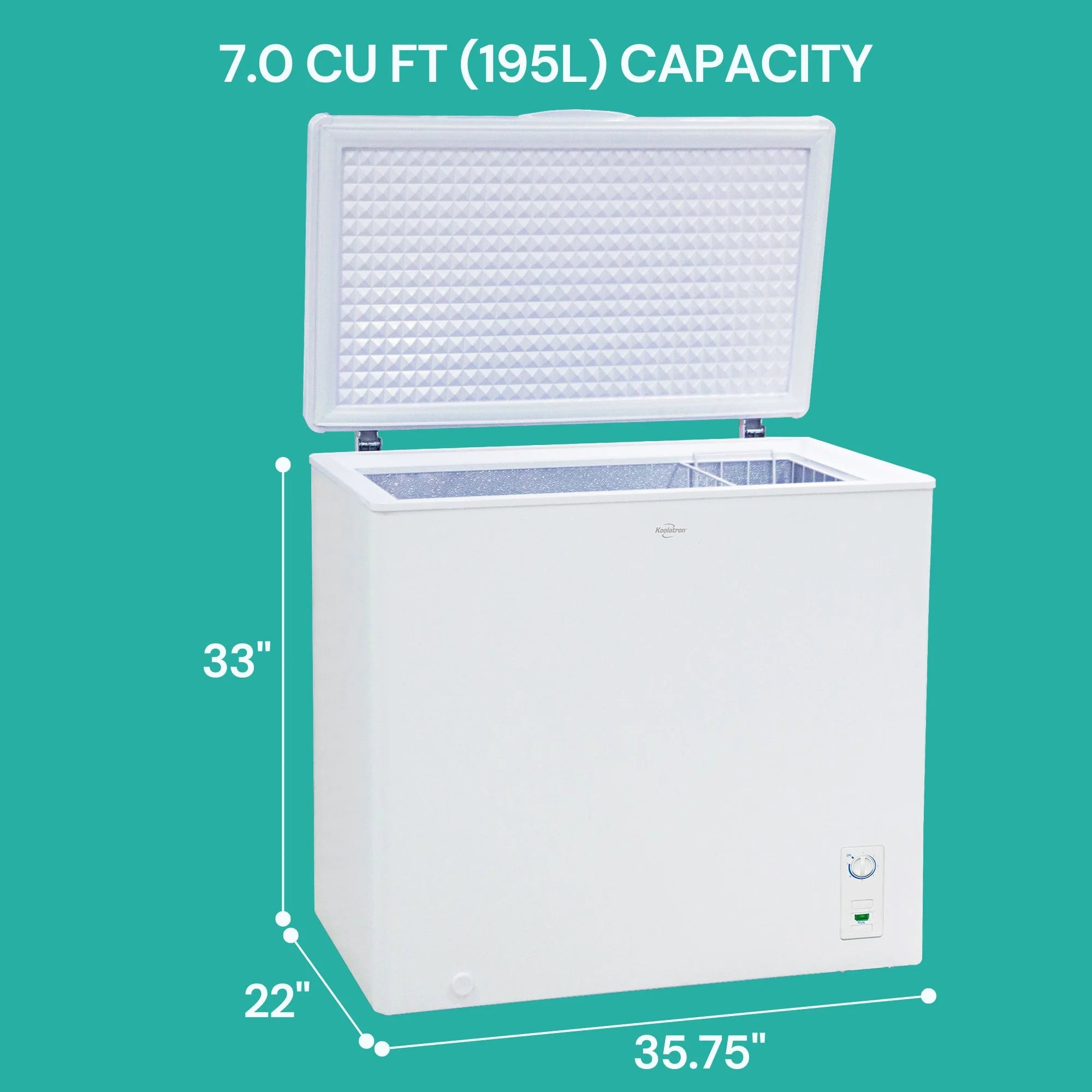 Koolatron Large Chest Freezer, 7.0 cu ft (195L),Manual Defrost Deep Freeze, Storage Basket, Space-Saving Flat Back, Stay-Open Lid, Front-Access Drain, White