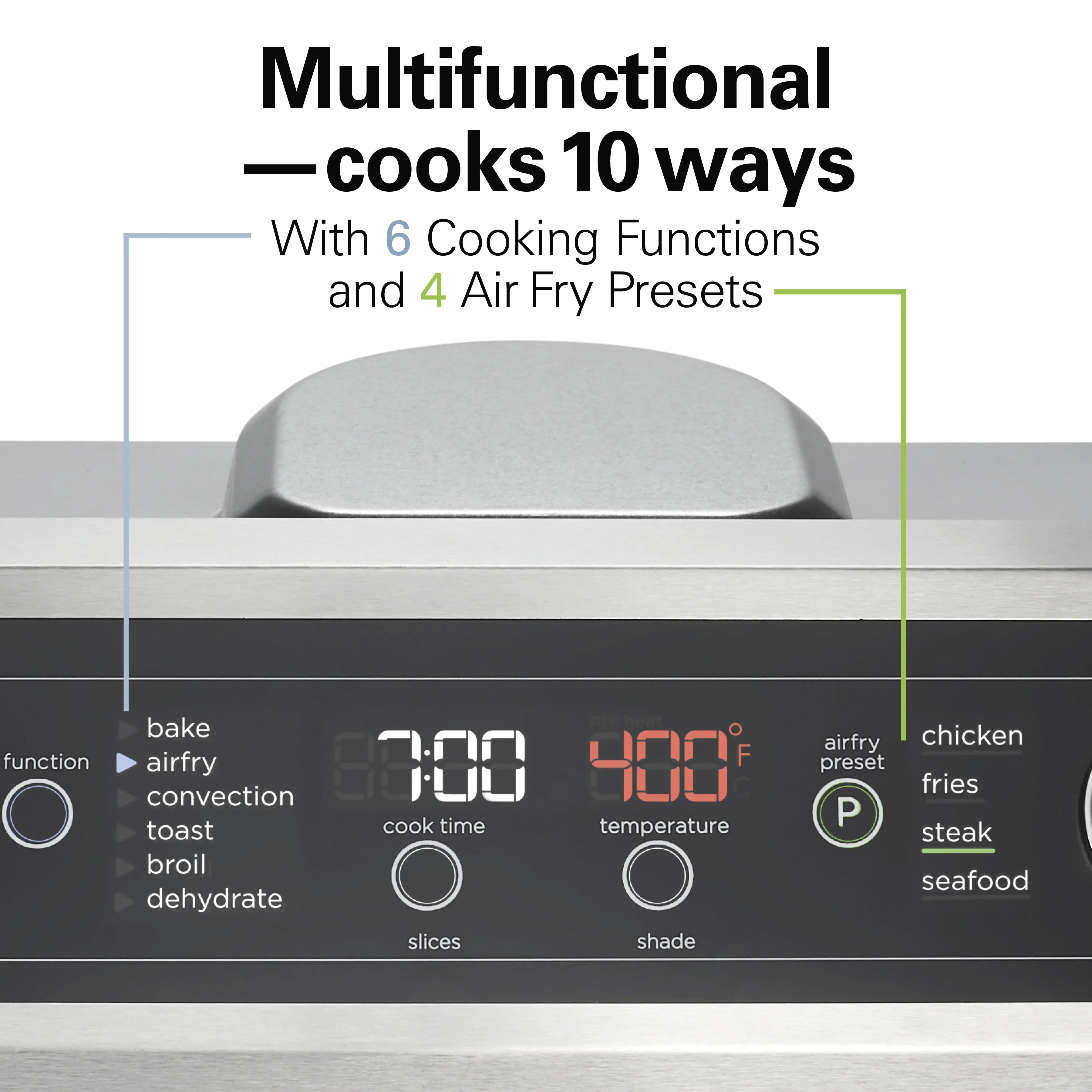 Hamilton Beach Digital Air Fryer Toaster Oven Combo, 10 Ways to Cook, 4 Preset Functions, 1800 Watts, Stainless Steel