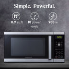 Farberware Countertop Microwave 900 Watts, .9 cu ft - Microwave Oven With Child Lock - Perfect for Apartments and Dorms - Easy Clean Grey Interior, Stainless Steel