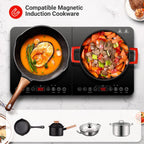 Electric Double Induction Cooktop, 1800W Portable Induction Cooktop with 2 Burners
