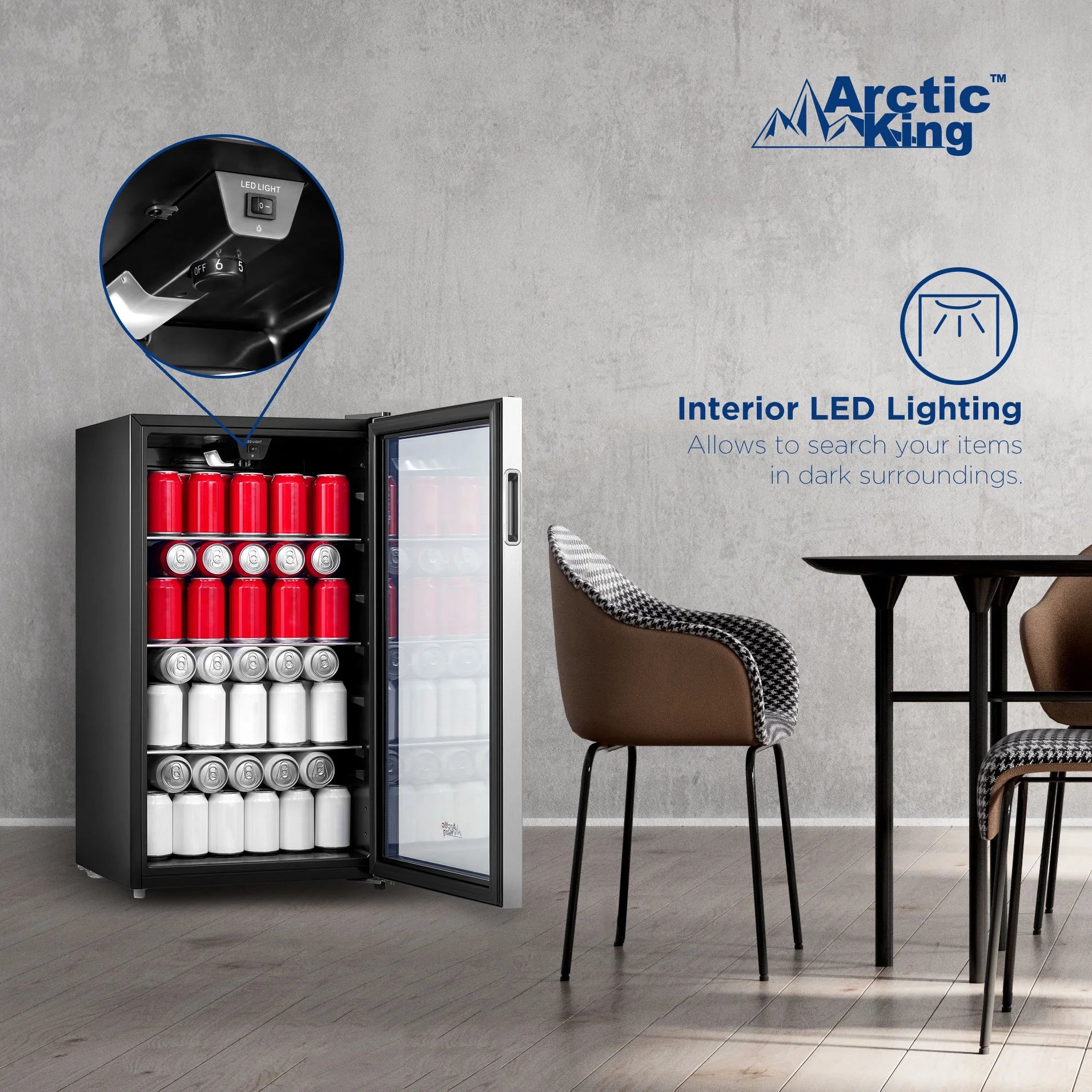 Arctic King 115-Can Beverage Fridge & Cooler, Stainless Steel Look, ARV115B1AST