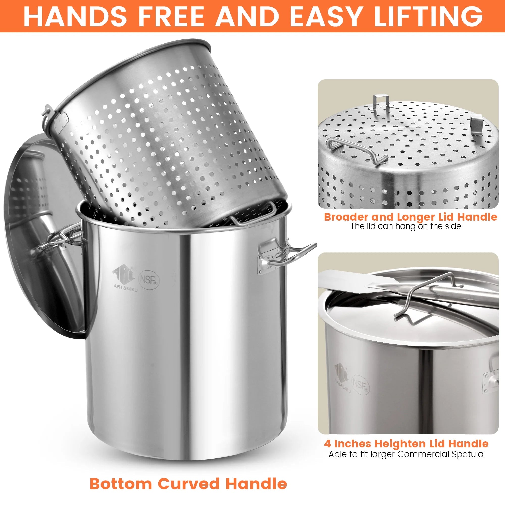 64QT Stainless Steel Seafood Boil Pot with 200,000BTU Propane Burner, w/Basket for Outdoor Deep Fryer, Large Cooking Pot for Turkey Fryer, Crab, Crawfish, Shrimp, Lobster Boiling Stock Pot