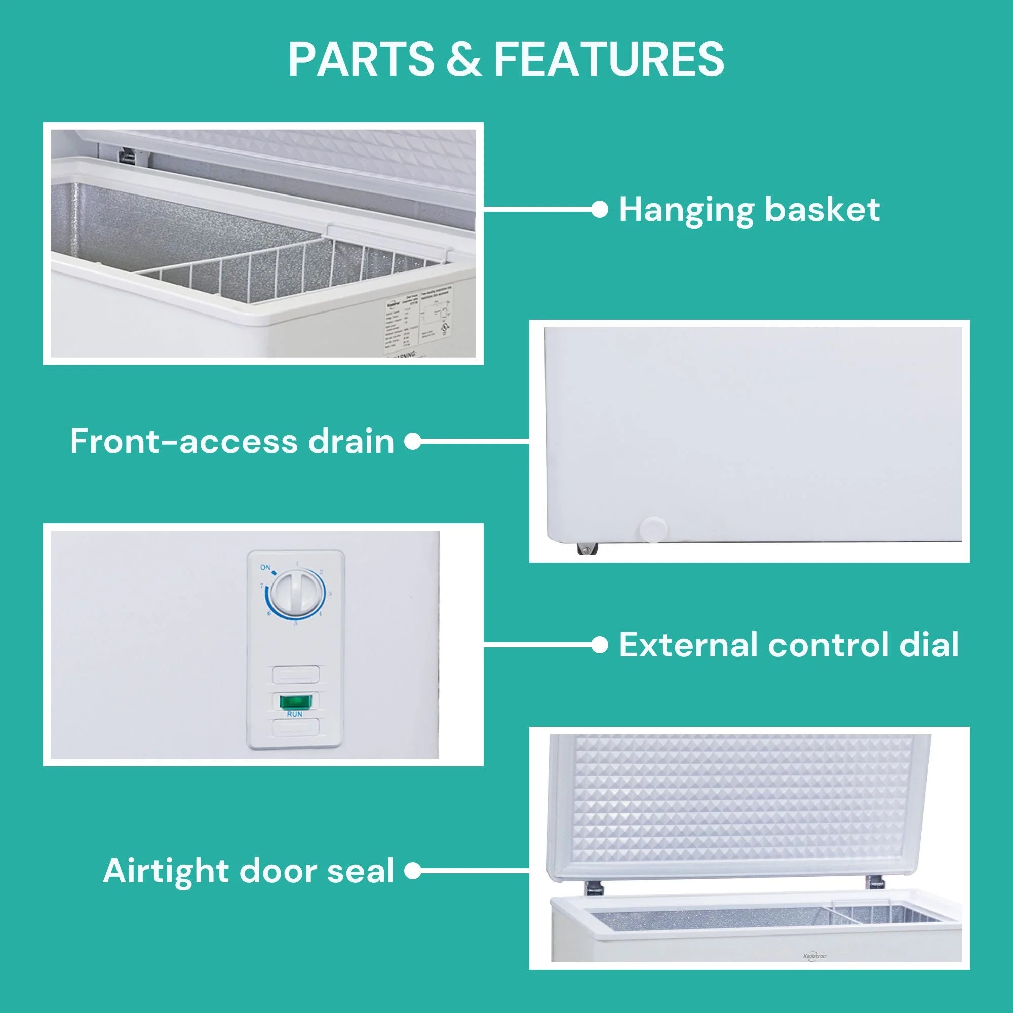 Koolatron Large Chest Freezer, 7.0 cu ft (195L),Manual Defrost Deep Freeze, Storage Basket, Space-Saving Flat Back, Stay-Open Lid, Front-Access Drain, White