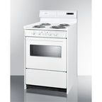 24" wide electric coil top range in white with oven window and high backguard