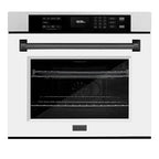 ZLINE 30 in. Autograph Edition Professional Convection Single Wall Oven with Air Fry and Self Clean in DuraSnow Stainless Steel with White Matte Door and Matte Black Handle (WASSZ-WM-30-MB)