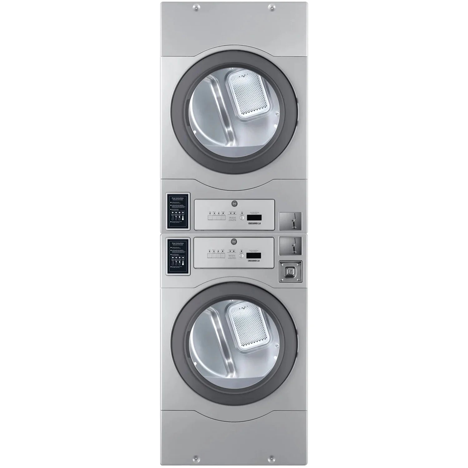 Crossover Stackable 22-Pound Electric Commercial Dryers with Extra Large 7. Cu. Ft. Drum in Silver