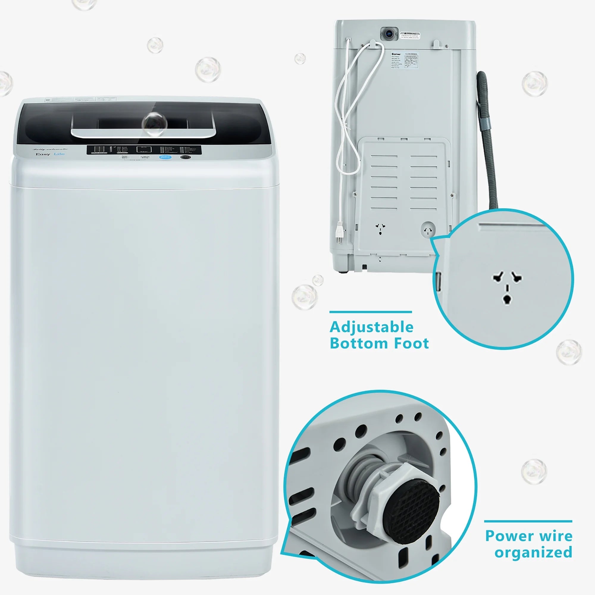 Costway Portable Full-Automatic Laundry Washing Machine 8.8lbs Spin Washer W/ Drain Pump
