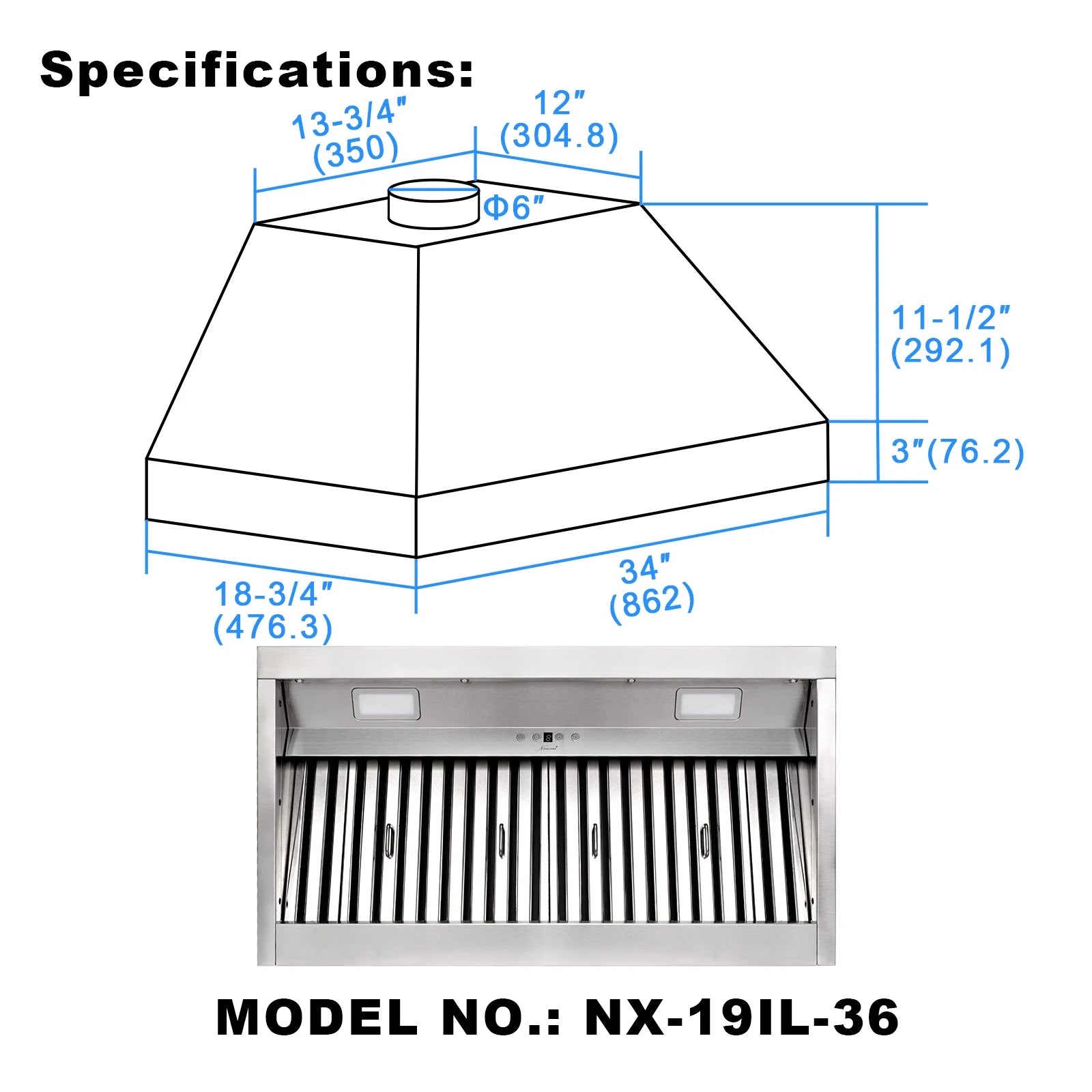 Akicon 48 Inch Range Hood Insert, Stainless Steel 8" Ducted Insert/Built-in Kitchen Vent Hood with 1200 CFM Suction, Dimmable LED Lights and Dishwasher Safe Filters, 4 Speed-Cool White